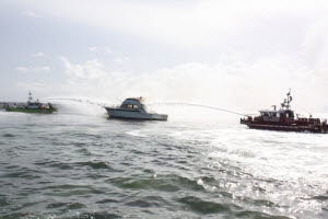 Two MetalCraft Marine fireboats respond to a 50-foot yacht fire off Miami, FL