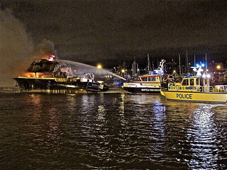 Dramatic Photo from a 105-foot charter boat fire at Fishermen's Terminal in Seattle