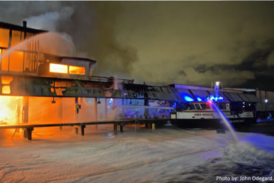 Photo of one of Seattle's high speed aluminum FireStorm 50 fireboats by John Odegard