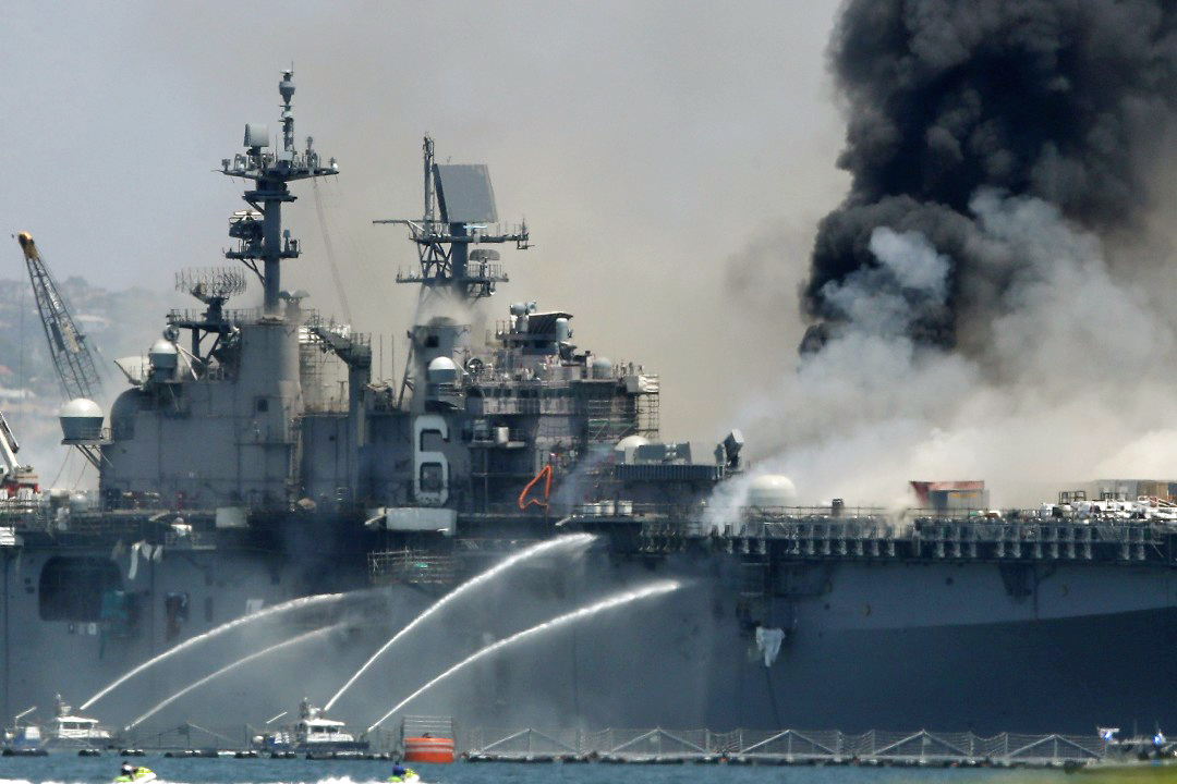 Fire aboard the <strong>USS Bonhomme Richard</strong> at Naval Base San Diego