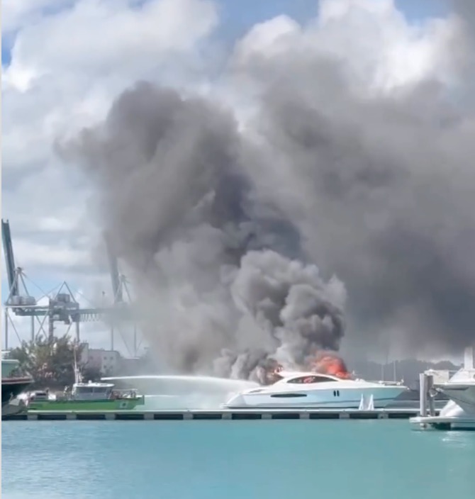 Large Yacht Goes Up in Flames in Waters Off Miami Beach