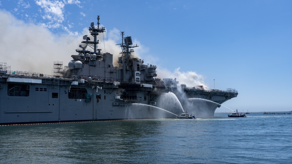 Fire aboard the <strong>USS Bonhomme Richard</strong> at Naval Base San Diego